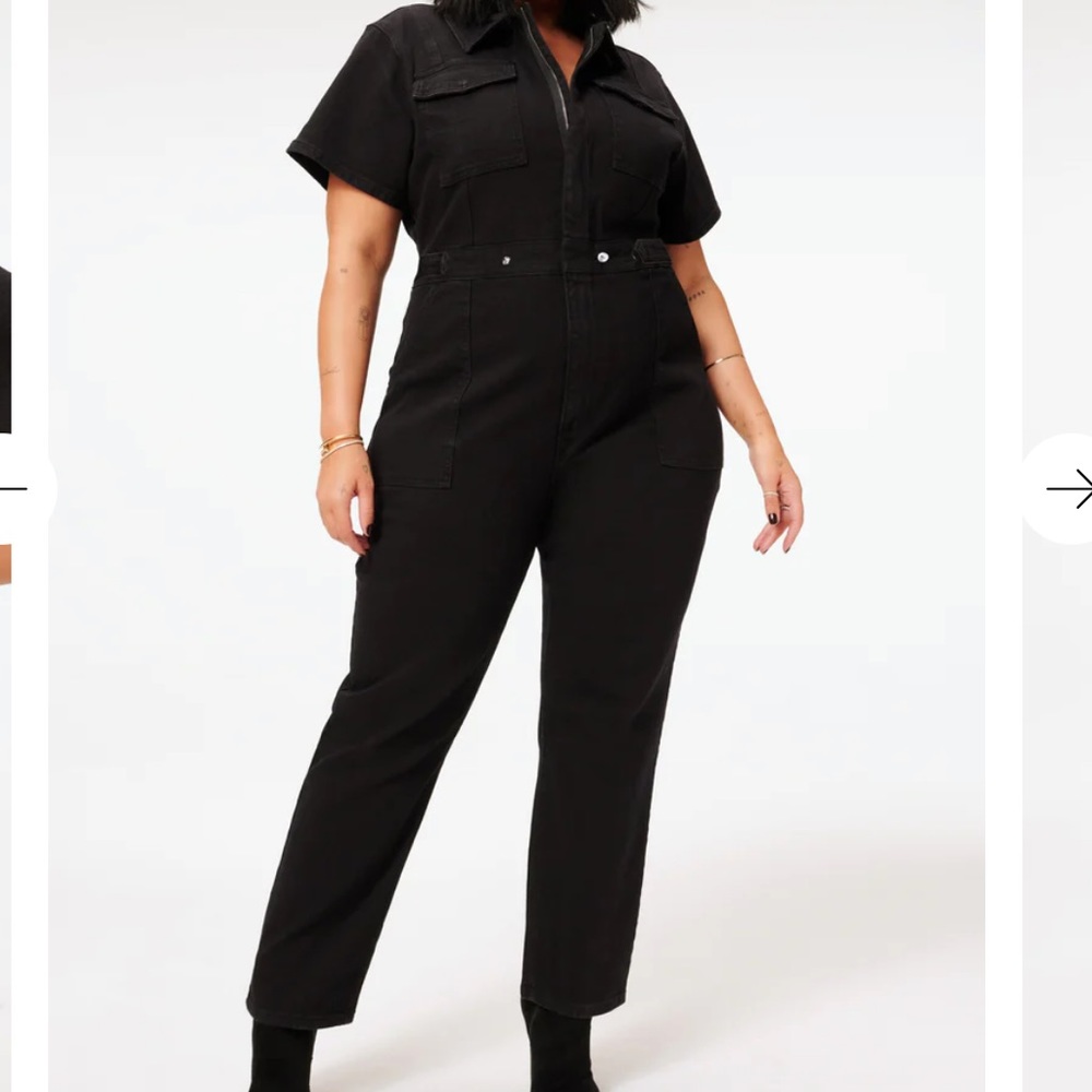 NWOT Black Good American Fit For Success Utility Denim Jumpsuit, Size 4 =XL